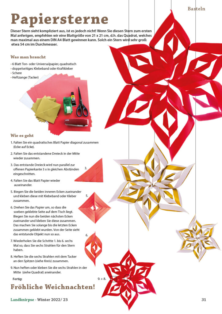 Basteln – Weihnachtssterne aus Papier, für Kinder